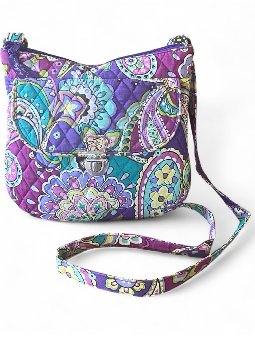 Vera Bradley Quilted Purple Teal Lime Paisley Convertible Crossbody Bag Y2K NWOT